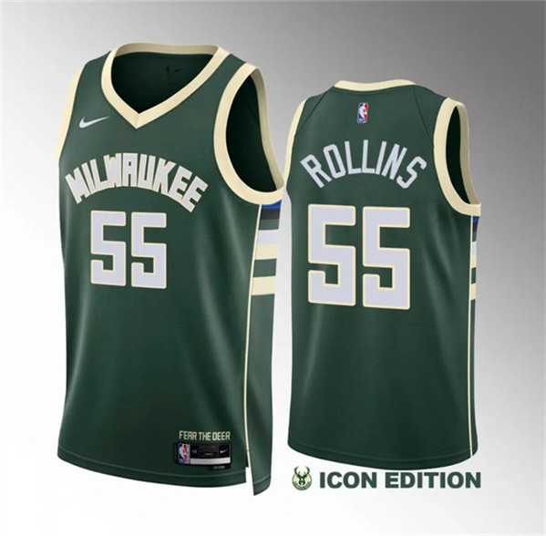 Mens Milwaukee Bucks #55 Ryan Rollins Green Icon Edition Stitched Basketball Jersey Dzhi->->NBA Jersey